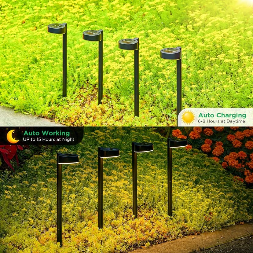 8 Pack Solar Pathway Lights - Modern Waterproof 12 LED Outdoor Solar Lights for Yard, Up to 12 Hrs