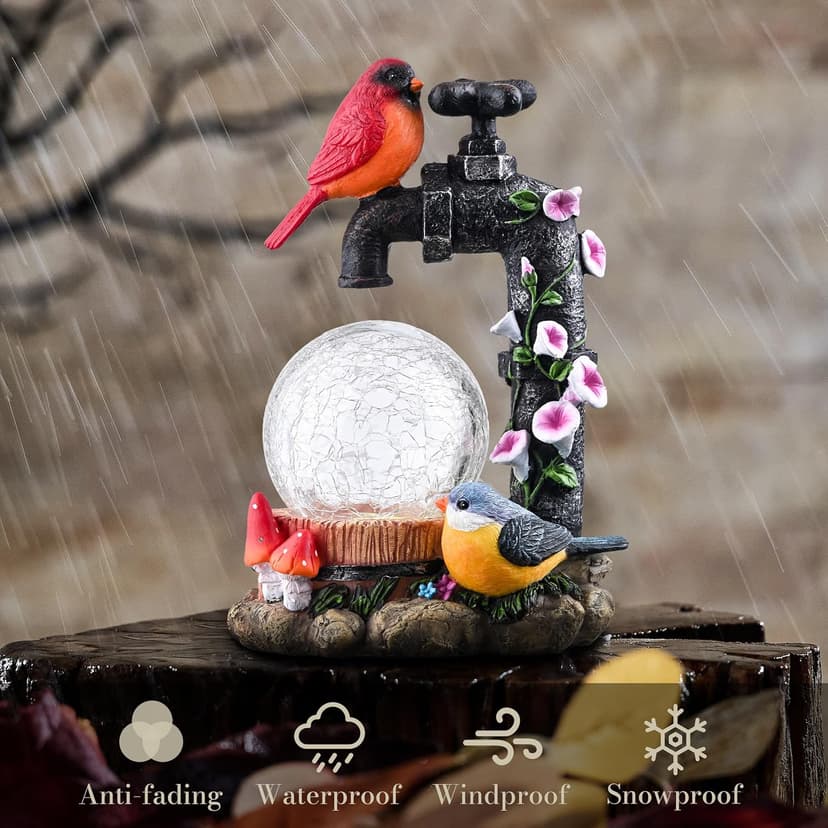 TERESA'S COLLECTIONS Cardinal Garden Decor for Outside, Red Bird Outdoor Statues with Solar Lights, Resin Garden Ornament for Lawn Porch Yard, Robin Gifts for Women Mom, 6"