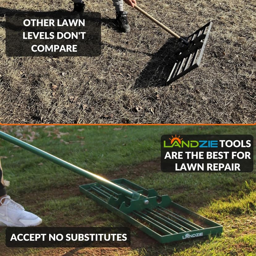 LANDZIE Lawn Leveling Rake – 24" Steel Handle Yard Leveler, Lawn Level Tool for Creating a Flat Surface - Works for Soil, Dirt, Topdressing and Ground
