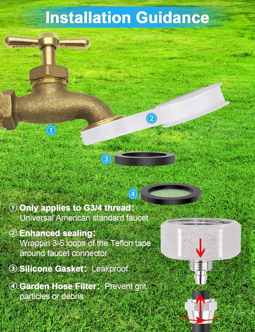 Misters for Outside Patio 63FT(19.2M)+21 Brass Mist Nozzles+a Brass Adapter(3/4") Detachable outdoor misting cooling system for Garden, waterpark, Greenhouse, Backyard, Fan, Umbrella, Deck, Canopy