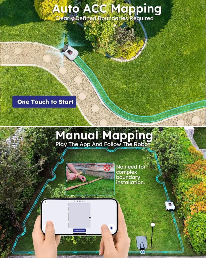 Robot Lawn Mower NO Wire - 0.22 Acre, Full Band RTK+4-Eye Vision Robotic Lawnmower, Automatic Mapping, 20 Multi-Zone Management, 3D Obstacle Avoidance, Intelligent Path Planning, ANTHBOT Genie600