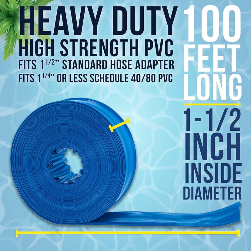 U.S. Pool Supply Pool Backwash Hose 1.5" x 100' - Heavy-Duty Pool Drain Hose, Filter Pump Water Drainage, Sump Pump Discharge, Inground Draining - Flexible Lay Flat, Clamp