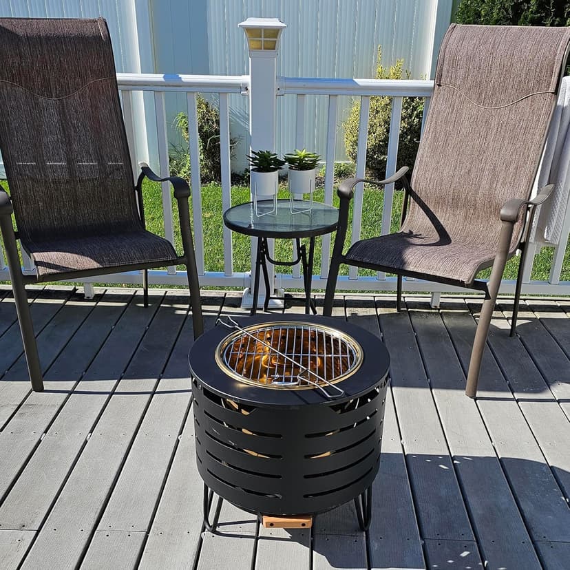 Low Smoke Fire Pit, 19 Inch Stainless Steel Portable Fire Pit for Wood Burning, Outdoor Fire Pit Perfect for Camping or Backyard, Includes Fire Poker, Stand, Cloth Cover and Grill Rack