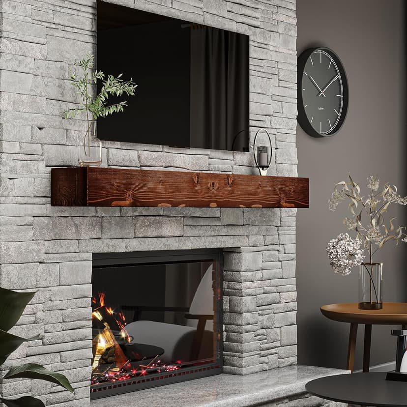 BoscoMondo Rustic Fireplace Mantel Shelf - Pine Wood - Wall Decor, Mounted Farmhouse Shelving (Dark Brown, 72" Extra Thick)