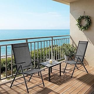 Yaheetech Patio Folding Dining Chairs Set of 2, Stackable Outdoor Chairs with 8 Adjustable Back Positions and Armrest for Garden, Lawn, Yard and Beach, Dark Gray