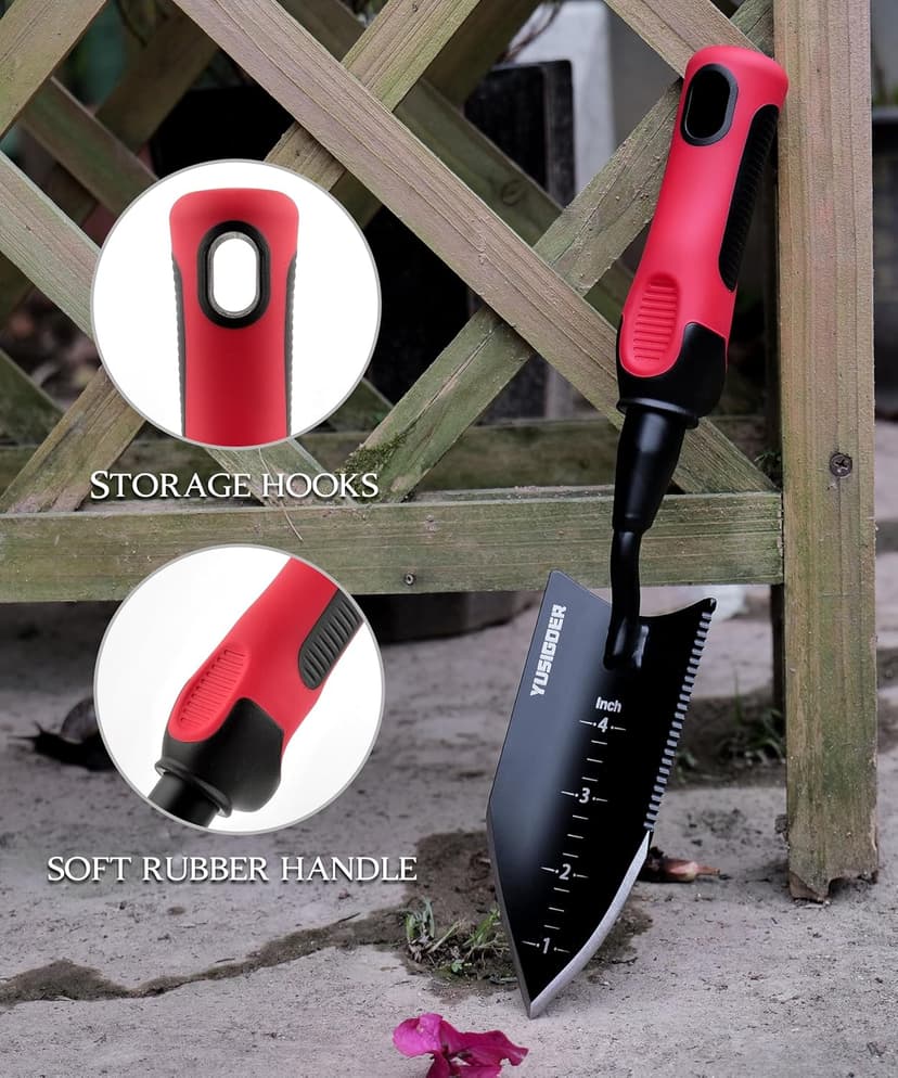 Stainless Steel Garden Hand Tools - Heavy-Duty Garden Planting Trowel, Weeding Shovel - Red Handle