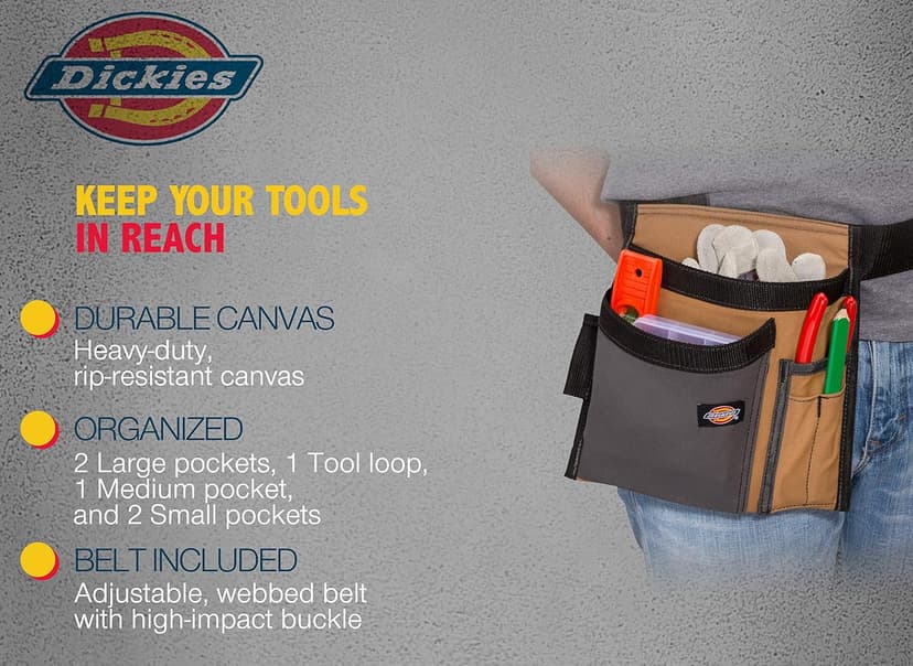 Dickies 5-Pocket Single Side Tool Belt Pouch/Work Apron, Durable Canvas Construction, Adjustable Belt for Custom Fit