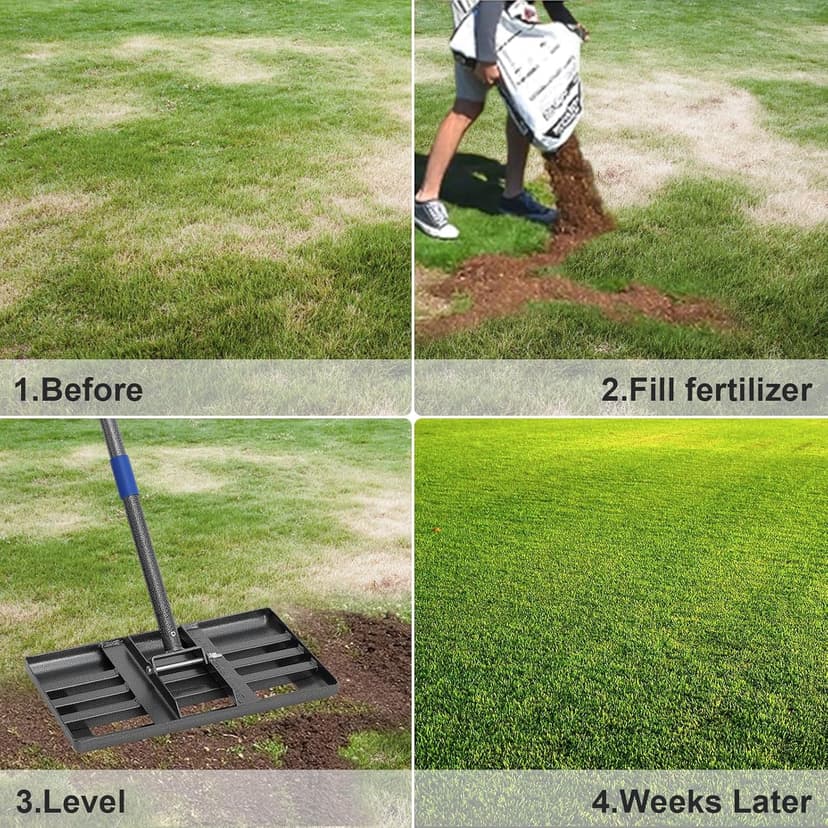 Heavy Duty Leveling Rake for Lawn, Yard & Soil - 5FT Stainless Steel Garden Tool, Rust-Proof Dirt Leveler for Turf, Golf & Football Fields