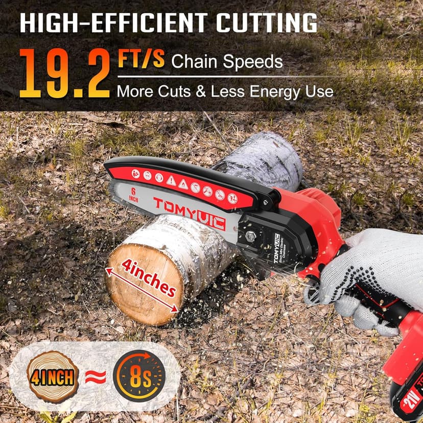 Electric 6 Inch Mini Small Cordless Battery Powered Handheld Chainsaw With Charger For Trimming On Tree Branches, Wood Cutting, Pruning Shears To Diy, Backyard Upkeep, Light Home Repairs