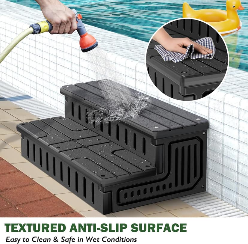 Hot Tub Steps with Removable Fabric Cover - Heavy Duty HDPE Spa Stairs with Storage, Non-Slip, Waterproof & Easy to Clean–All-Weather Steps for SPA, RV, Pool or Porch