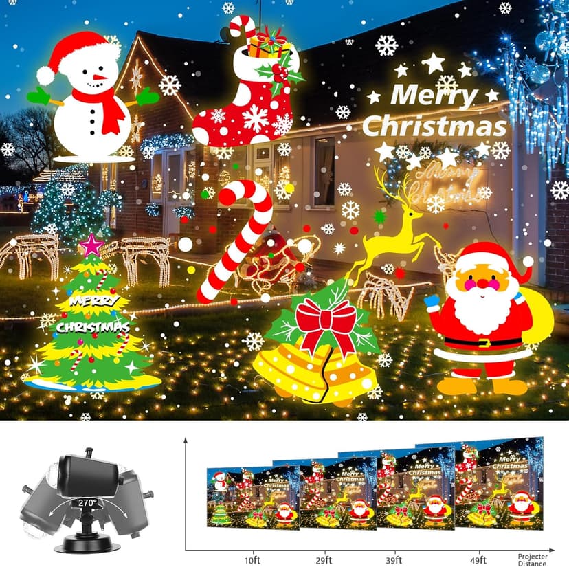 Christmas Projector Lights Outdoor, Upgrade Holiday Projection Light with Remote, 3D Ocean Wave & 72 HD Patterns, Waterproof Snowflake Projector for Xmas Party Yard Decor