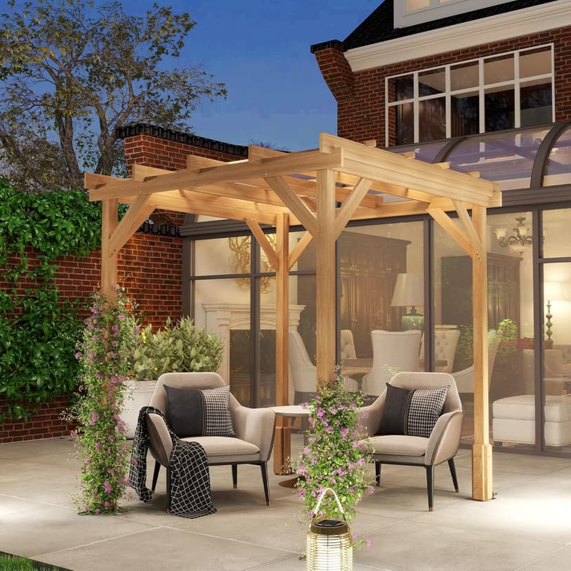 Outsunny 6.6' x 6.6' Outdoor Pergola with Stable Structure and Concrete Anchors, Wood Gazebo Grape Trellis for Climbing Plant Support, Garden, Patio, Backyard, Deck, Dark Brown