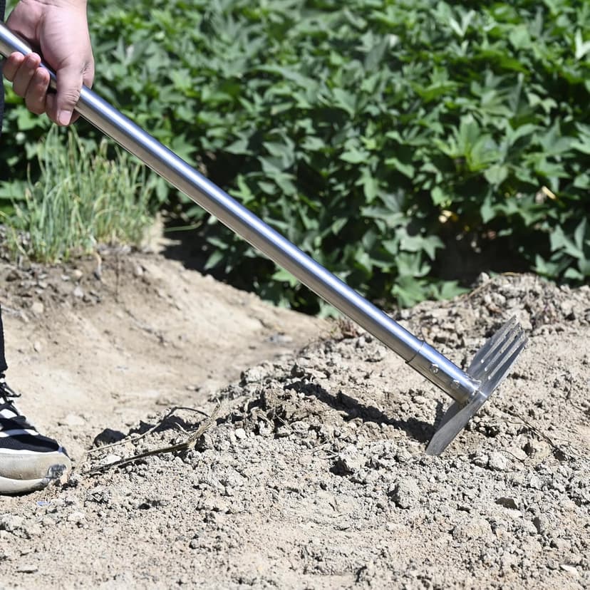 4 in 1 Garden Tool Lengths Adjustable Garden Hoe Stainless Steel Blade Head Razor Sharp Garden Hoe Tool Heavy Duty for Loosening The Soil Weeding Digging Holes Length 56.3 Inch