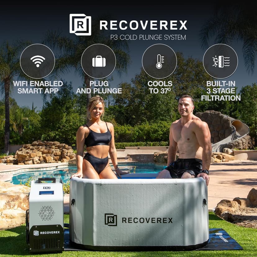 Cold Plunge Tub, 90 Gallon – Heavy-Duty Ice Bath Tub for Athletes, Portable Cold Plunge Chiller with Water Treatment Kit, Immersion Therapy, WiFi Control, Backpack & Wheels