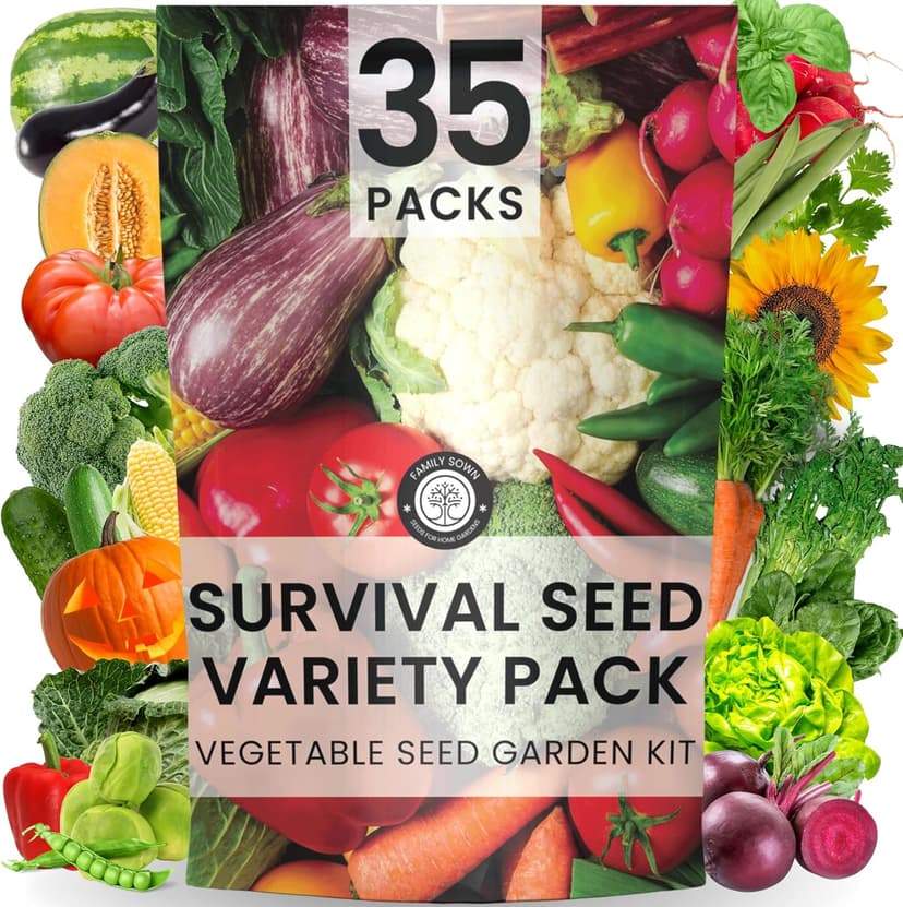 35 Vegetable Seeds | Survival Variety Pack | 2025 Season | Individually Packed Vegetables, Herbs and Fruits | Emergency Seed Vault for Doomsday Prepping | by Family Sown