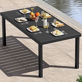 YITAHOME Aluminum Patio Dining Table for 6, 55" Outdoor Dining Table, E-Coated Rectangular Patio Table for Backyard Garden Lawn, Black