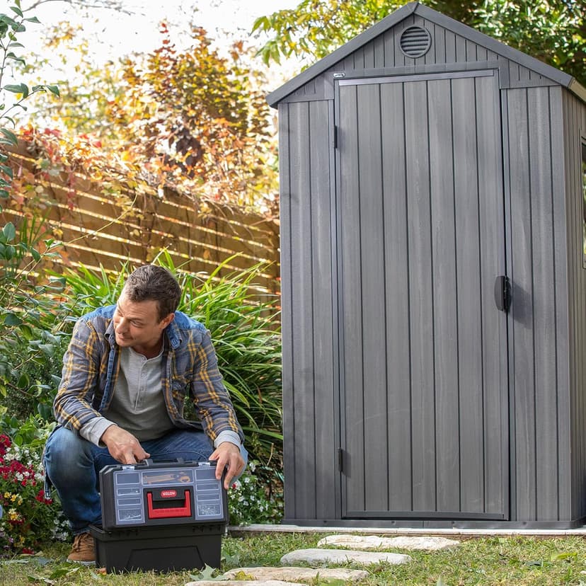 Keter Outdoor Storage Tool Shed for House, Lawn & Garden, 4x6’ Darwin, Graphite