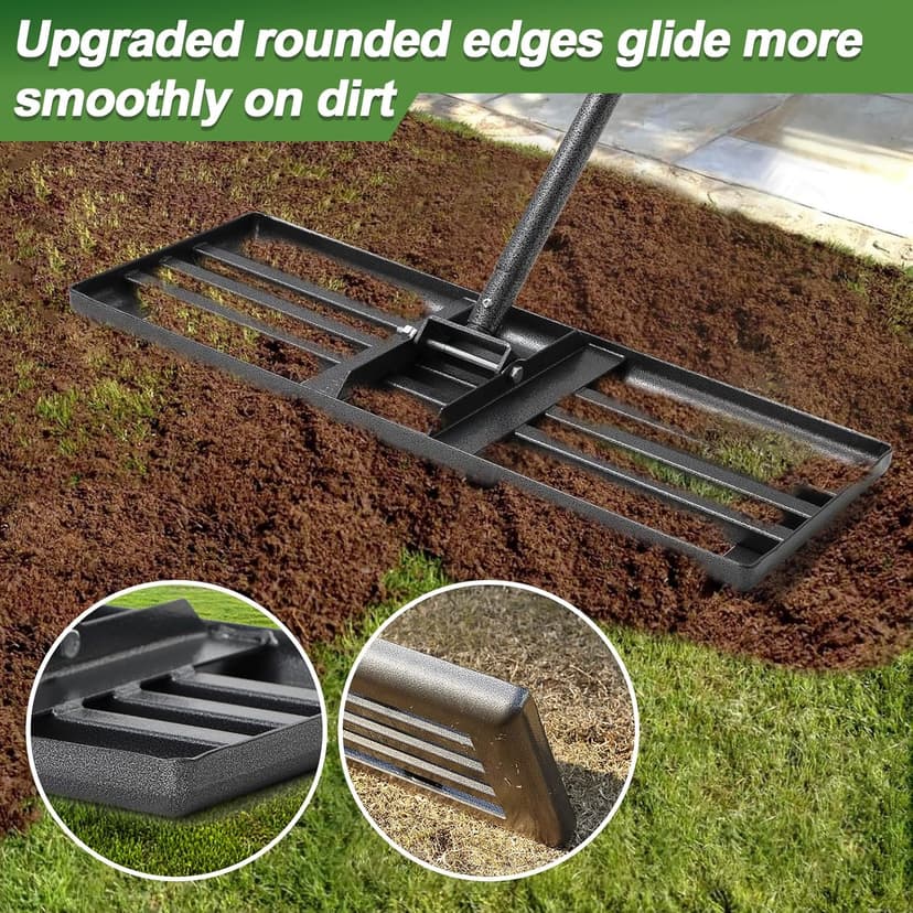 Lawn Leveling Rake, 30 Inch Heavy Duty Lawn Leveler with Adjustable Handle, Yard Soil Grass Dirt Leveling Rake Ground Level Tool (5FT)