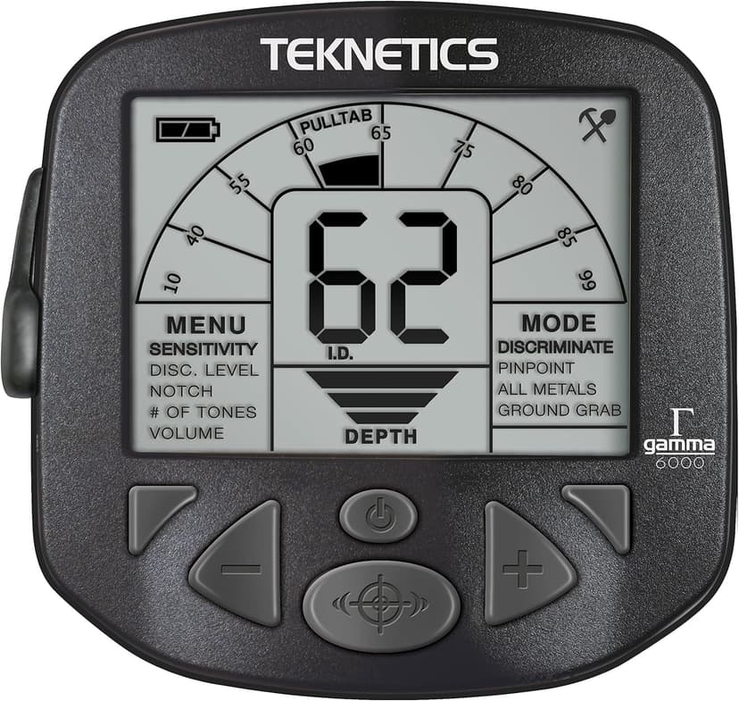 Teknetics Gamma 6000 Metal Detector for Adults with 8" Searchcoil, Advanced Target-ID, Ground Balancing, Depth Indicator, and Multi-Tone Discrimination