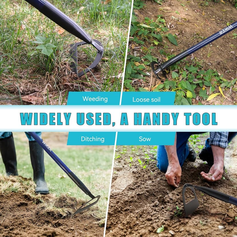 WIKER 57-Inch Heavy Duty Garden Hoe for Weeding, Long Handle Blue Fiberglass Gardening Hoe, Durable Garden Hoes for Gardening, Hoe Garden Tool for Heavy Duty Use