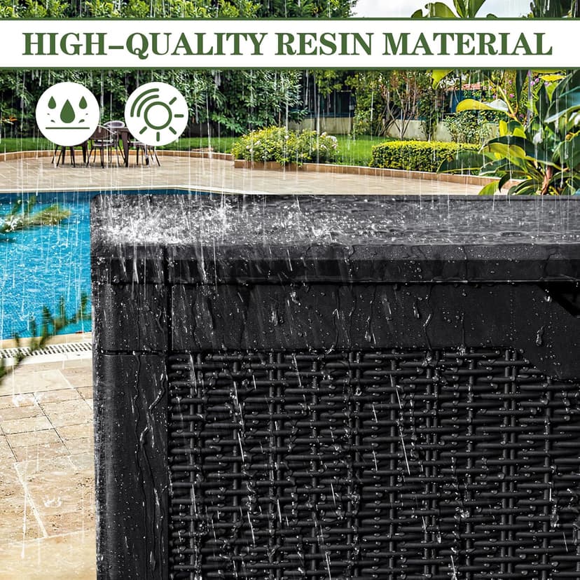 Greesum 100 Gallon Resin Deck Box Lockable Large Outdoor Storage Boxes for Garden Tools, Patio Furniture Cushions, Pool Supplies, Black