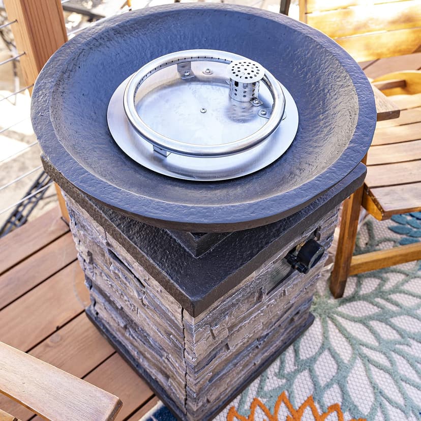 Bond Manufacturing 63172 Newcastle Propane Firebowl Column Realistic Look Firepit Heater Lava Rock 40,000 BTU Outdoor Gas Fire Pit 20 lb, Pack of 1, Natural Stone
