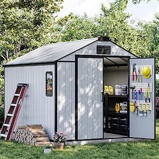 8 x 10 FT Resin Outdoor Storage Shed, All-Weather Plastic Garden Shed with Floor, Lockable Doors & Windows