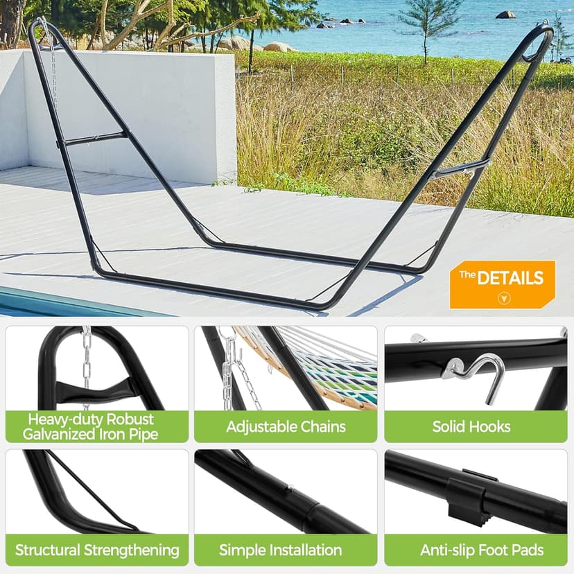 Yaheetech Universal Hammock Stand, Heavy-Duty Double-Pipe Steel Hammock Stand for 9-14.5 Ft Hammocks, 475 Lb Capacity and Capable of Holding 2-3 People