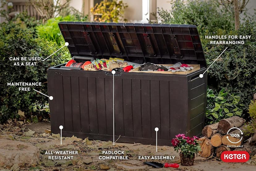 Keter Marvel Plus 71 Gallon Resin Outdoor Storage Box for Patio Storage Box Cushions, Throw Pillows, Garden Tools and Pool Floats, Brown