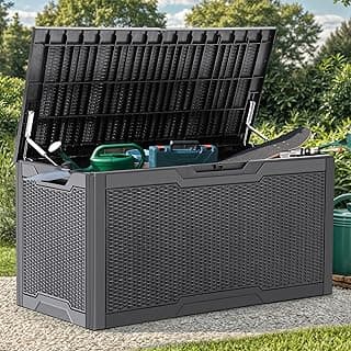 YITAHOME 100 Gallon Large Resin Deck Box Outdoor Storage Boxes for Patio Furniture, Outdoor Cushions, Garden Tools and Pool Supplies-Waterproof,Lockable (Dark grey)