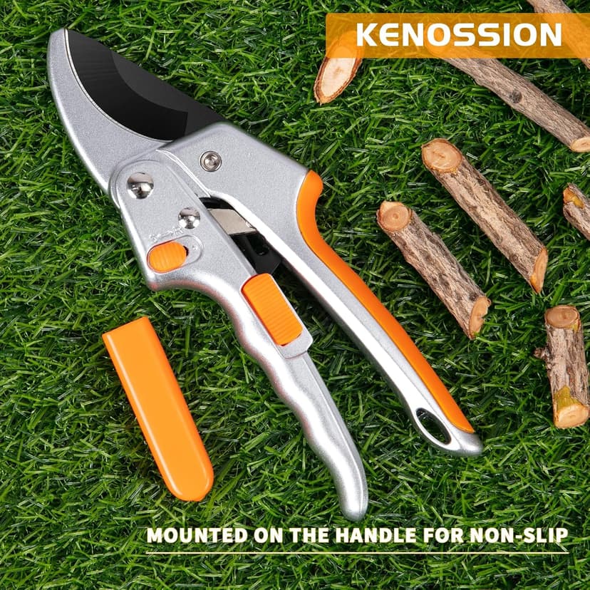 Pruning Shears, Kenossion Gardening Tools - Garden Shears with Ratchet Anvil, Professional Pruners for Gardening, Garden Clippers/Pruning Scissors with Stainless Steel Blades & Non-slip Handle