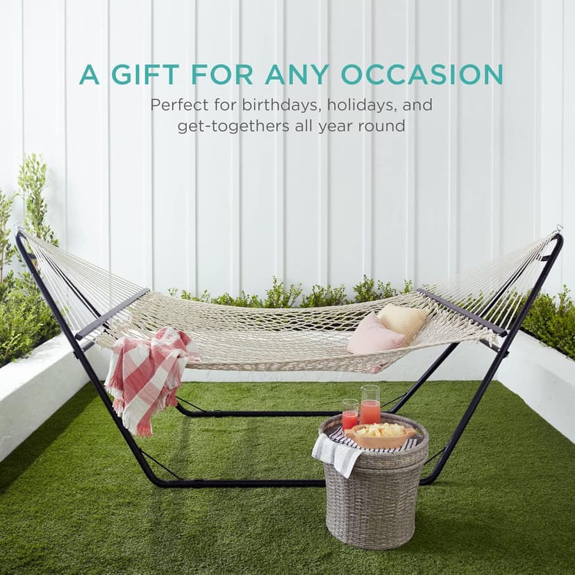 Best Choice Products 2-Person Double Hammock, Outdoor Woven Cotton Rope Hammocks for Backyard, Patio w/Spreader Bars, Carrying Case, 450lb Weight Capacity