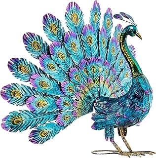Alpine Corporation - 23" Tall Outdoor Metallic Peacock Tail Spread Yard Statue – Vibrant Garden Sculpture for Patio, Lawn, or Entryway (Multicolor)