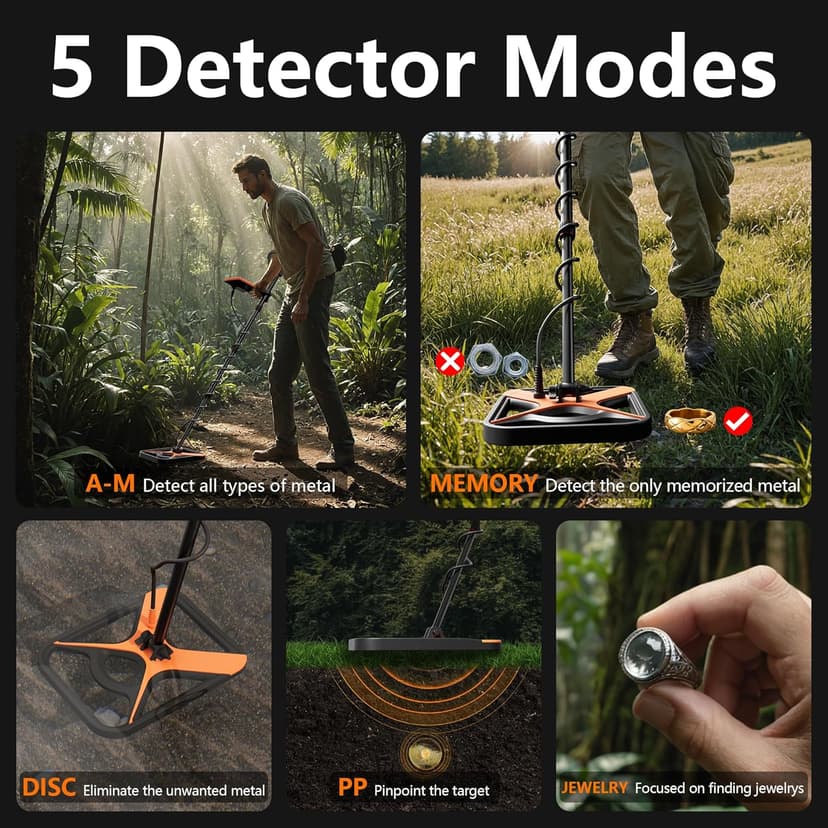 Metal Detector for Adults Rechargeable, 11" Professional Metal Detector for Gold & Silver, High Accuracy Waterproof Design with 5 Modes, 4000 mAh Lithium Battery, Easy to Use, M55, Orange