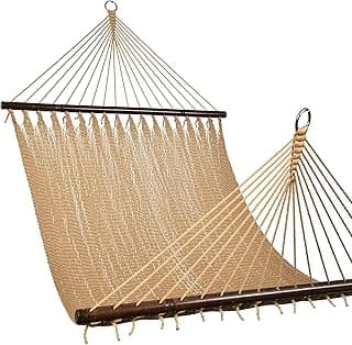 Lazy Daze Hammocks 10.5 FT Double 2 Person Caribbean Rope Hammock, Hand Woven Polyester Hammock with Spreader Bars, for Outside Outdoor Backyard Patio Poolside,450 LBS Capacity, Tan