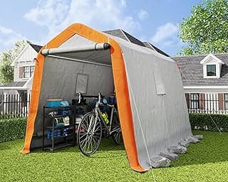 AMERLIFE 6x8x6.6 FT Heavy Duty Portable Shed Storage Shelter, Outdoor Storage Shed with 2 Waterproof Windows & Roll-up Zipper Door, Carport for Motorcycle, Bike, Grey