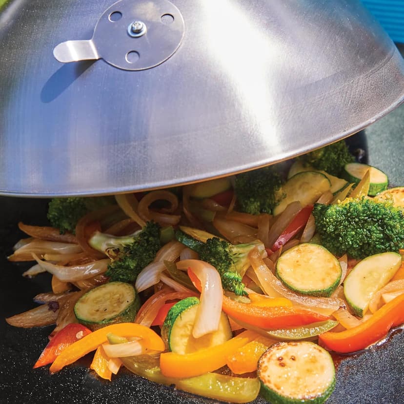 Cuisinart 360° Griddle Outdoor Cooking Center, 22” Round Flat Top Grill with Stainless Steel Vented Lid, Folding Prep Table, 30,000 BTU Burners, Grease Management, Gas Grill Perfect for BBQ, Cookouts