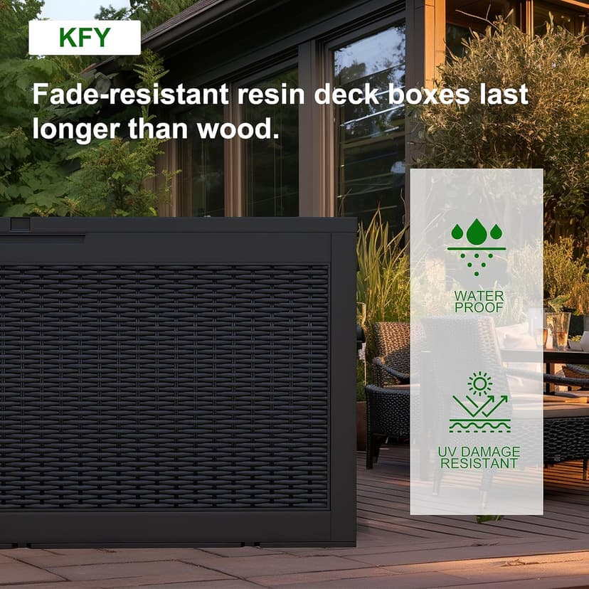 DRATO 100 Gallon Large Deck Box, Outdoor Storage Box for Patio Furniture, Patio Cushions, Gardening Tools, Pool Supplies,660lbs Weight Capacity,Waterproof Resin Storage Boxes