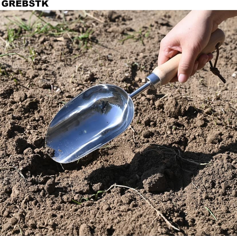 GREBSTK Garden Hand Large Capacity Fertilizer Scoop Soil Shovel Stainless Steel Gardening Trowel for Transplanting, Digging, Planting, Cultivation