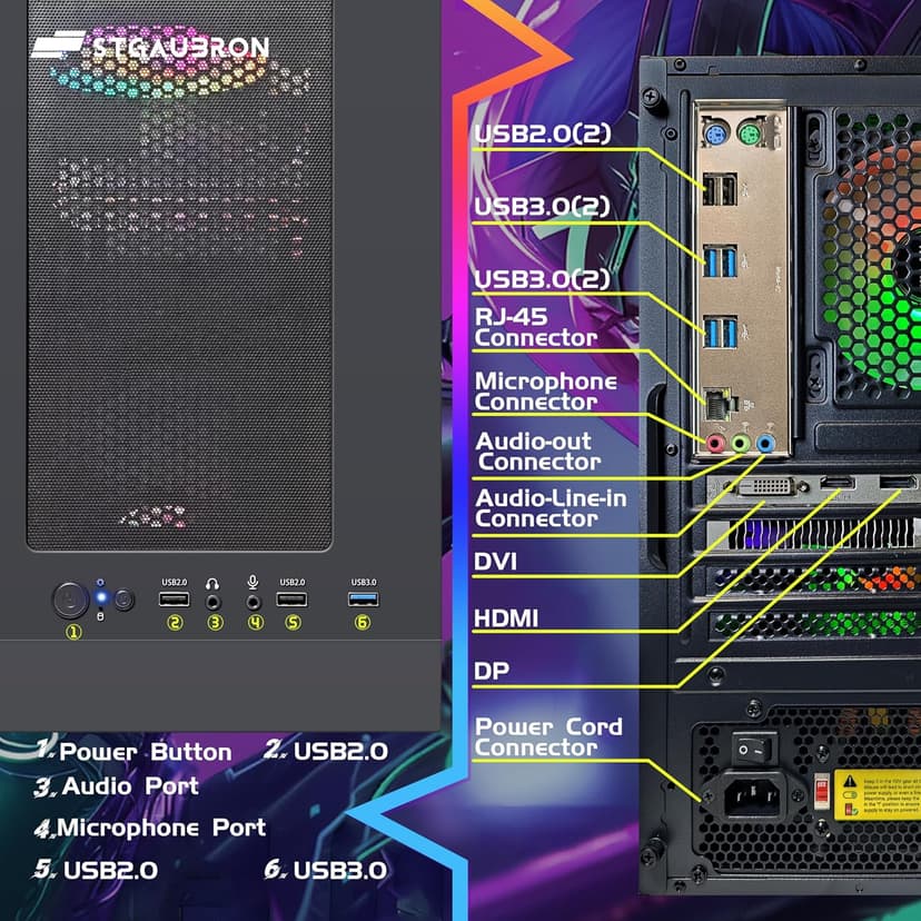 STGAubron Gaming Desktop PC, Radeon RX 550 4G GDDR5, Intel i7 Xeon E5 3.0GHz, 16G Ram, 512G SSD, 600M WiFi, BT 5.0, RGB Fan x 3, Windows 10 Home