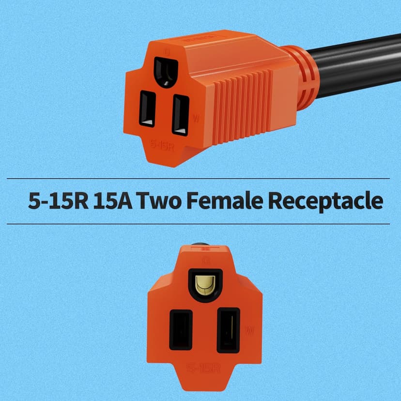 30 Amp to 15 Amp Generator Y Splitter Adapter Cord,NEMA L5-30P Male Plug to 5-15R Female,Heavy Duty STW 10 AWG for Generator, ETL Listed, Orange