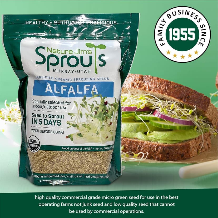Nature Jims Sprouts Wheatgrass Seeds - 100% Organic Wheat Grass Seed for Sprouting - Cat Grass Planter Seeds, Rich in Vitamins, Fiber and Minerals - Non-GMO, Healthy Wheatgrass Sprout Growing Seed