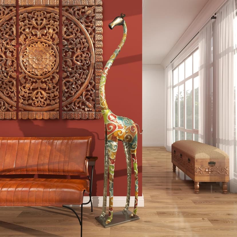 Deco 79 Metal Giraffe Decorative Sculpture Indoor Outdoor Tall Home Decor Statue with Detailed Embossed Scrollwork, Accent Figurine 17" x 7" x 73", Multi Colored