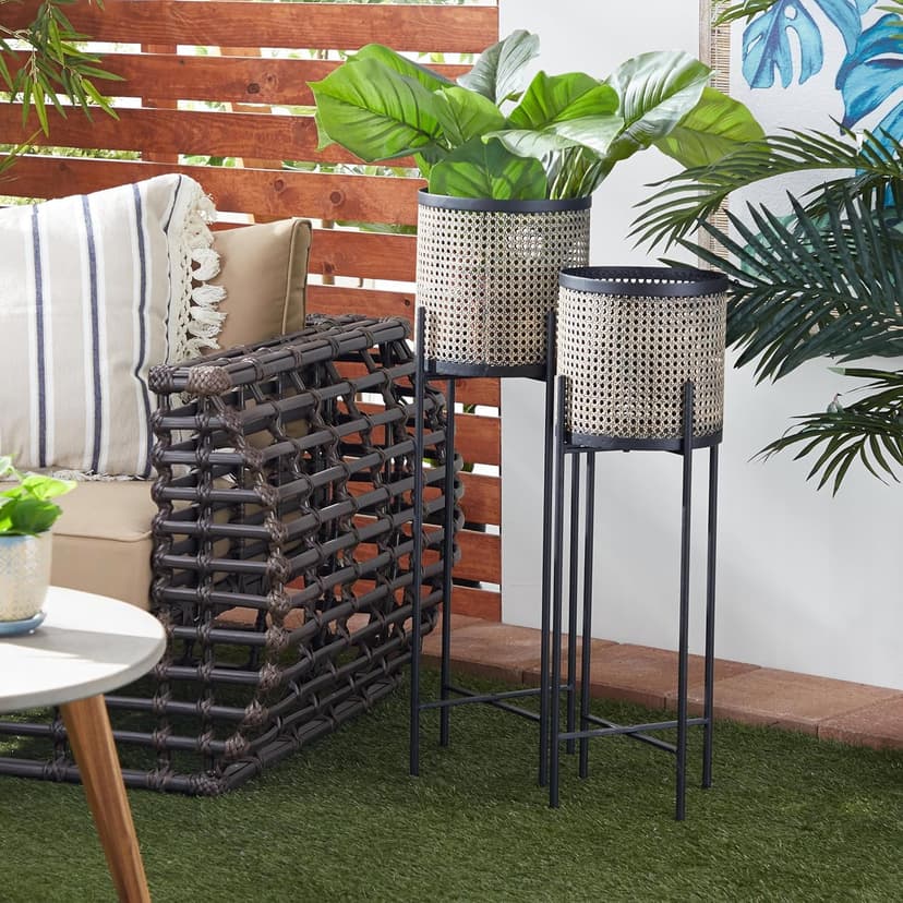 Deco 79 Metal Indoor Outdoor Planter Large Planter Pot with Removable Stand, Set of 2 Planters 11"W, 32"H, Gold