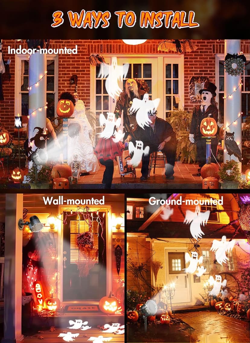 Minetom Halloween Projector Lights Outdoor, Rotating Ghost Projector Halloween, Waterproof Halloween Light Projector Landscape Lights for Outdoor Indoor, Yard, Patio, Garden, Party Decor
