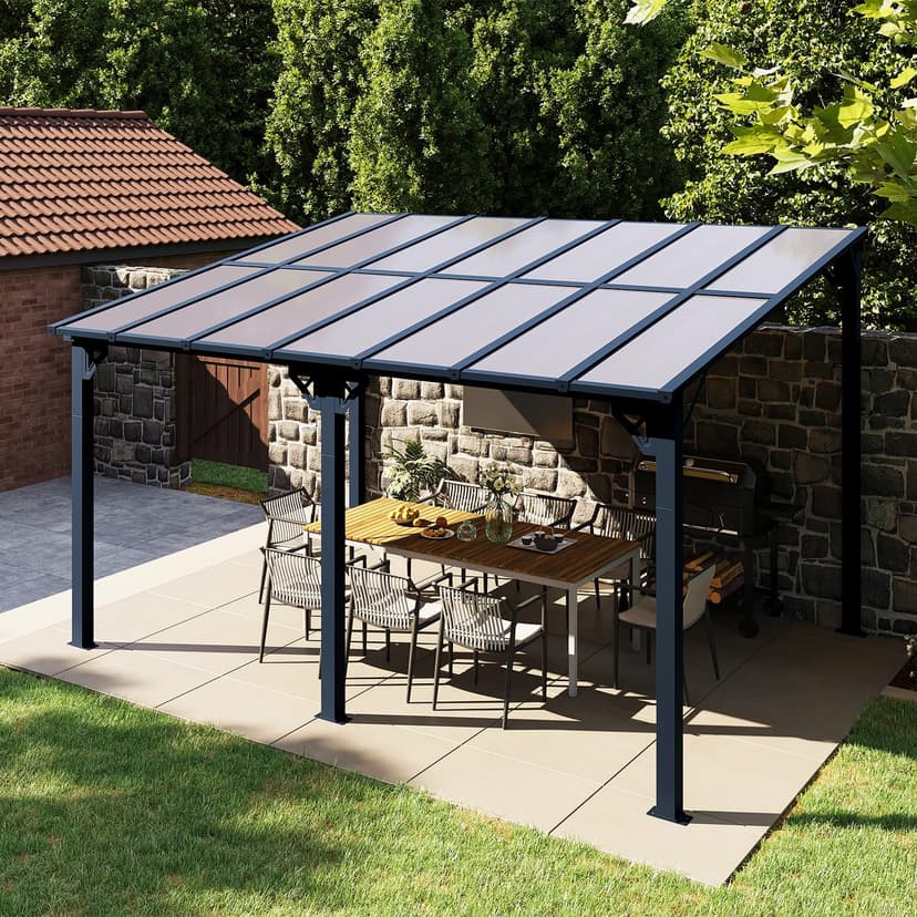 Aoxun Gazebo for Patio 10' x 14', Premium Gazebo Pergola with Sloped Roof, Large Wall-Mounted Heavy Duty Awnings, for Backyard, Patio, Deck and More