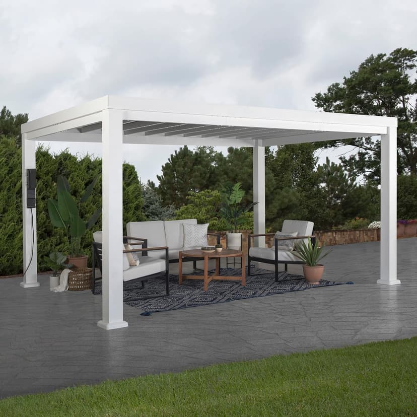 Backyard Discovery Windham 14' x 10' Modern Galvanized Steel Pergola Kit with Shade Sail Canopy, All-Season Durability, PowerPort, High-Wind Rating for Outdoor Patio, Garden, Deck, Entertaining
