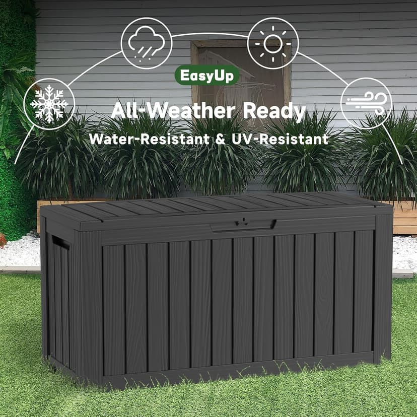 75 Gallon Outdoor Storage Box, Resin Waterproof UV-Resistant Deck Box, Reinforced Stability for Patio, Garden, and Poolside, Striped Black