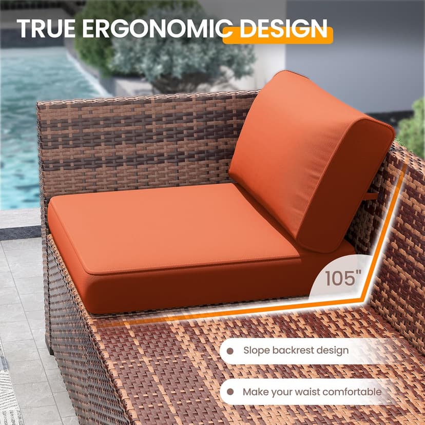 UDPATIO Patio Furniture Set With 44'' Fire Pit Table,Modular Outdoor Furniture Sets,Slanted Back Outdoor Sectional Conversation Set PE Rattan Sofa for Backyard W/Coffee Table,4'' Cushions,8 PCS,Orange