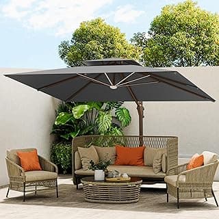 10 X 13 FT Cantilever Outdoor Patio Umbrella with Led Lights Large Heavy Duty 360° Rotation Double Top Offset Rectangular Umbrellas for Backyard Garden Pool Outside Deck, Grey